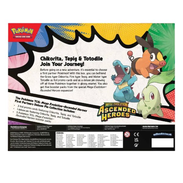 Pokémon TCG First Partners Deluxe Pin Collection en Español– Mega Evolution Ascended Heroes (Chikorita, Tepig & Totodile)