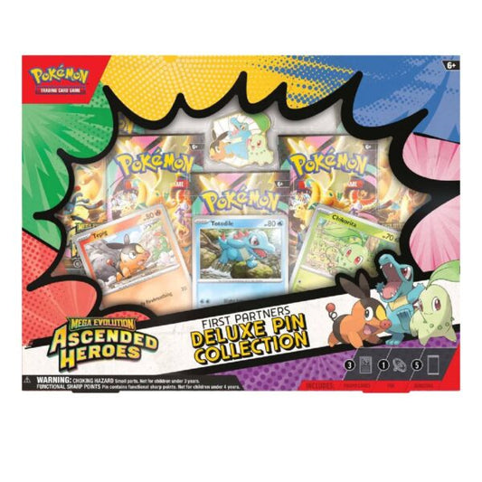 Pokémon TCG First Partners Deluxe Pin Collection en Español– Mega Evolution Ascended Heroes (Chikorita, Tepig & Totodile)