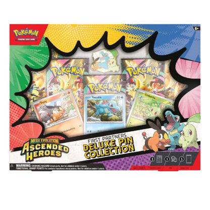Pokémon TCG First Partners Deluxe Pin Collection en Español– Mega Evolution Ascended Heroes (Chikorita, Tepig & Totodile)
